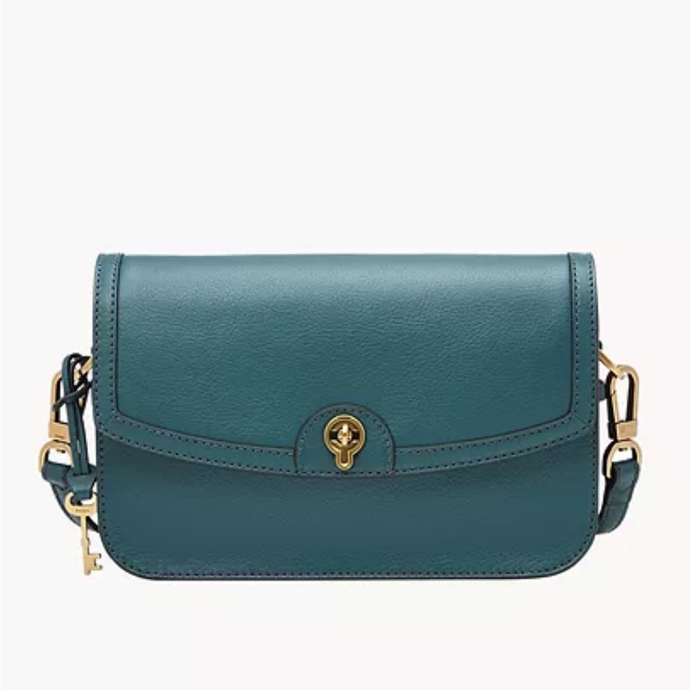 Fossil Teal Leather Crossbody Bag